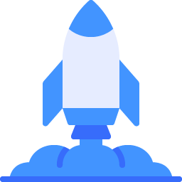 Blue icon with rocket representing software release.