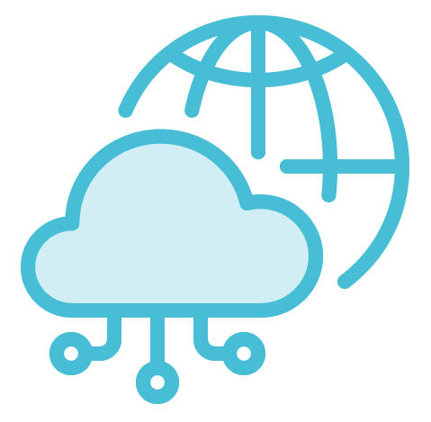 Icon of a world and a computer cloud with nodes.