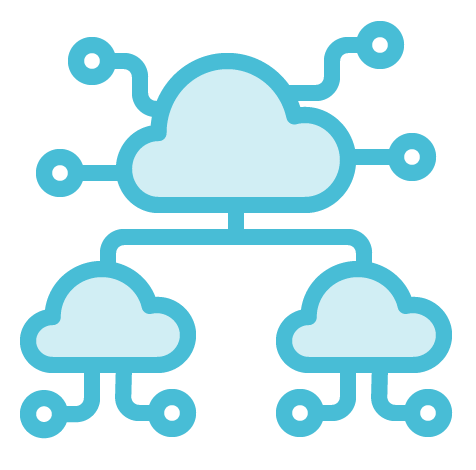 Icon of  three computer clouds with nodes.