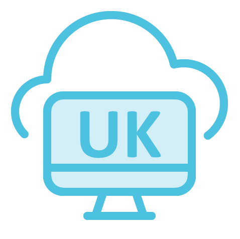 Icon of a cloud with a monitor in front of it with UK on the screen.