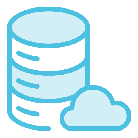 Icon of a database server and a small cloud on the bottom right.